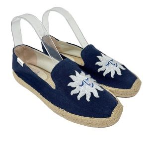 NWOT Soludos Embroidered Sun Espadrilles Women’s Size 7.5 Navy Canvas